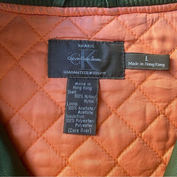 Vintage Y2K Calvin Klein Bomber Jacket Green orange interior Size Large - Picture 7 of 13